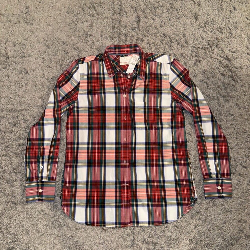 J.Crew Classic-fit washed cotton poplin shirt in Snowy Stewart tartan